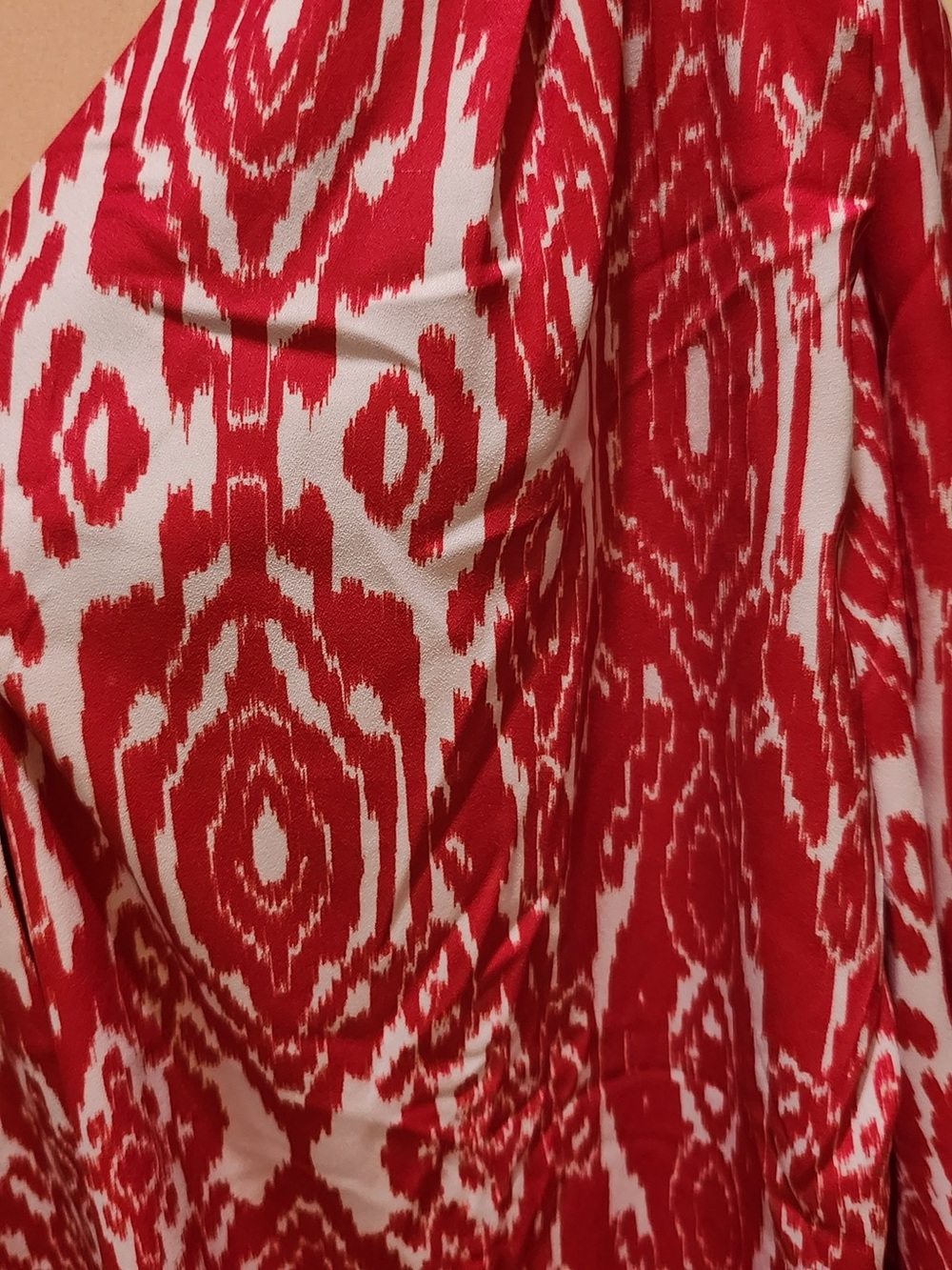Catherines Bold Red and White Ikat Diamond Pattern Tunic Flowy Sleeves 26/28W 3X - Picture 4 of 7